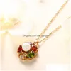 Lockets sydkoreanska kvinnors blommatyp Colorf Crystal med diamant rosguld titanstålhalsband kort grossist drop d dhgarden dhyxg