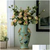 Vasen Europäische Keramikvase Handbemalte Spatzenblumen Dekorative westliche Restaurant-Desktop-Blumen-Retro-Heimdekoration Drop Del Dhco5