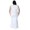 플러스 사이즈 드레스 섹시한 깊은 V 목 패치 워크 술 바닥 길이 여자 저녁 플러스 크기 드레스 솔리드 맥시 긴 드레스 도매 드롭 230207