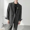 Męskie garnitury Blazery podwójnie piersi mężczyźni Streetwear Vintage Casual Korean Fashion Office Dress Sukieta Mężczyzna Płaszcz Wesele 230207