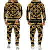 Tracksuits voor heren barokstijl 3D geprinte kroon gouden ketting hoodie/broek/pak casual heren pullover sweatshirt broek sportkleding tracksuit set 230207