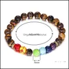Brins de perles 8 mm rondes de lave roche oeil de tigre bracelets de perles pour femmes hommes guérison 7 chakras pierre naturelle élastique yoga bouddha soutien-gorge Dhsq0