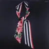 Foulards Twill Soie Foulard Femmes Mode Foulard Fleur D'été Rayé Imprimé Petite Cravate Sac Rubans Cheveux