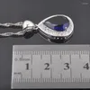 Ketting oorbellen set blauw zirkonia waterdruppel dames zilveren kleur hanger ringen qz0355