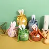 Gift Wrap 10pcslot Easter Bunny Rabbit Påsar Ears Velvet Bag Box Sugar Wedding Candy Creative Cute Decor 230206