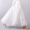 Skirts Women Linen Cotton Long Skirts Elastic Waist Pleated Maxi Skirts Beach Boho Vintage Summer Skirts Faldas Saia 230207