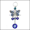 Porte-clés Mode Papillon Porte-clés Evil Eye Charms Verre Porte-clés Fit Femmes Décoration Maison Sac Voiture Chaîne Bijoux Accessoires 123C3 Dhawz