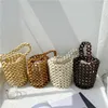 Evening Bags Summer Bag 2023 Ladies Portable Bucket Drawstring Hand-woven Fashion Wooden Bead Beach