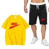 Summer new Men's Tracksuits Sportswear Sets Breathable Short Sleeve T Shirts and Shorts Casual Wear Basketball Training Wear Brand LOGO Print