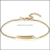 Link Chain Fashion Stainless Steel Bracelet Gold Can Custom Name Id Initial Charm Bracelets Blank Bar For Women Personalize Jewelry Dhiq0