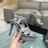 Zilveren sandalen mode Naaldhak Dames Schoenen ontwerpers raden ten zeerste aan koeienhuid Patent Leather Voor Achter Band 10,5 cm hoge hakken 35-42 Klassiekers Sandaal