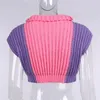 Polos De Mujer Cuello De Polo Crop Top Otoño Invierno Suéter Jerseys De Punto Mujeres Sexy Sin Mangas Estilo Pastoral Francés Jumper Tops Casuales