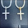 Collares colgantes Iced Out Zircon Cross con collar de cadena de tenis de 4 mm Conjunto para hombre Hip Hop Joyería Gold Sier Cz 891 Q2 Drop Entrega Pen Dhgby