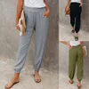 Calça feminina vestuário feminino senhora cortada verão verão elasticidade elasticidade feminina alta cintura solta calça de bolso Spring