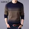 Herrtröjor Autumn Winter Casual Loose Vintage Striped Man Long Sleeve All Match Pullover Man Keep Warm Fashion Gentmen Clothes 230206