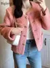 レディースジャケット秋の冬の短いジャケットコート女性ピンクコートレディース韓国オフィスレディースふわふわコート暖かいアウターウーマン服230207