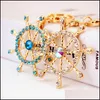 Key Rings Fashion Creative Diamondstudded Crystal Rudder Nautical Car Keychain Metal Bag Pendant Chain 77 E3 Drop Delivery Jewelry Dhmir