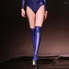 Chaussettes Sexy en Latex pour femmes, grande taille, bas brillants, Faux cuir, tenue de scène en Club