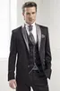 Abiti da uomo Blazer Piece Black Men Silver Risvolto Smoking da sposa Custom Fit Party Modern Fashion Coat Pant VestMen's