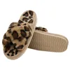 Hausschuhe Hausschuhe Comwarm Damen Plus Herbst und Winter warme Plattform Fuzzy Leopardenmuster Kreuzband Indoor Home Floor Flip Flop 0217V23