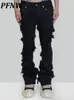 Jeans masculinos pfnw outono nicho estilo alto elástico cor sólida homens e mulheres calças darkwear chique lápis calças 12a4954 230207