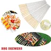 BBQ Tools & Accessories Barbecue Skewer Wooden Handle Stainless Steel Kabob Skewers Outdoor Camping Kitchen BBQ Tools Flat Barbecue Sticks