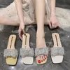 Slippers Women's 2023 Square Heel Bow Glitter Summer Fashion Jelly Sandals
