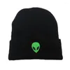 Berets Funny Alien Head Portrait Embroidered Adult Wool Hat Solid Color Curling Edge Warm Knit Cold Cap Fashion Accessories Beanie