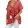 Dames blouses trendy pullover blouse losse fit comfortabele vrouwen t-shirt nachtclub glanzende pailletten tee top