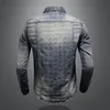 Men's Casual Shirts Retro Jeans Shirt Men Denim Slim Long Sleeve Stand Collar Plaid Printing Motorcycle Streetwear Leisure Thin CoatMen's