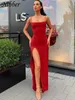 Casual Dresses Nibber Red Black Year Christmas Party Long Dresses Women Spring Basic BodyCon Lace Up Stretch Slim Dresses Femme 230207