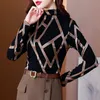 Women's TShirt Vintage Elegant Fashion Patchwork Striped Tshirts Spring Autumn Long Sleeve Turtleneck Skinny Basic Tops Clothing 230206