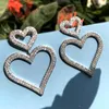 Hoop Earrings Luxury Big Heart Shape Drop Earring For Woman Full Pave Cubic Zirconia Gold Color Bohemian Bride Party Large Dangle Gift