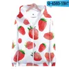 Moletons masculinos Primavera outono de fruta impressão de fruta kawaii Mulheres com zíper tops Casual Manga longa com zíper de capuz Sweetshirts