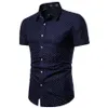 Mäns avslappnade skjortor M-5xl dot-print affärsavståndskjortor för sommaren kort ärm regelbunden stor storlek formella klädherrens kontorsknapp upp blusar 230207