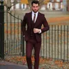 Men's Suits Casual Burgundy For Wedding Groom Tuxedo Prom Party Man Outfits Groomsmen Attires 3Piece Ternos Slim Fit Trajes