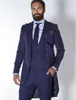 Men's Suits Handsome Long Navy Blue Mens Dinner Party Prom Groom Tuxedos Groomsmen Wedding Blazer (Jacket Pants Vest Tie)