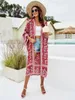 Kvinnors blusar Super Chic Kimono Sleeve Robe Kaftan Floral Print Boho Cardigan Sexig Side Slit Gypsy Beach Summer Long Women Shirts