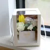Present Wrap Kotak Hadiah Satu Sisi Jendela PVC Transparan Persegi Portabel Lipat Bunga Hari Valentine Kemasan Dengan Tali Diawetkan 0207