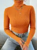 Kvinnors tröjor till försäljning Autumn Winter Women Long Sleeve Stick Turtleneck drar tröja Casual Rib Jumper Topps Female Home Pullover Y2K kläder 230206