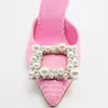 Сандалии 2022 TRAF Жемчужные туфли на высоких каблуках Женщины элегантные сандалии розовых каблуков плетения модные туфли на высоких каблуках Lady Slingback насос G230207