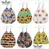 Dangle Chandelier Bohemia Design Sunflower Printed Pu Leather أقراط للنساء Girl Fashion Oval Waterdrop Drop Hook Party J Dh1o3