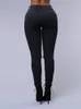 Jean femme printemps été pantalon élastique noir et blanc déchiré mode Sexy maigre Denim crayon pantalon S 3XL Drop 230206