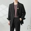 Męskie garnitury Blazery podwójnie piersi mężczyźni Streetwear Vintage Casual Korean Fashion Office Dress Sukieta Mężczyzna Płaszcz Wesele 230207