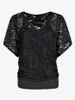 Women's TShirt ROL Women Blouse Set Lace Flower Sheer And Cami Vest Suits Balck Button Up VNeck Tunic Strap Top Casual Clothes 5XL 230206