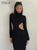 Casual Kleider FSDA Elegante Sexy Backless Frauen Club Cut Out Herbst Winter Kleid Langarm Bodycon Maxi Party Outfite 230207