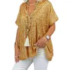 Dames blouses trendy pullover blouse losse fit comfortabele vrouwen t-shirt nachtclub glanzende pailletten tee top