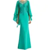 Turquoise zeemeermin kanten chiffon moeders jurken flare mouwen appliques lange moeder van de bruid jurk elegant fit bruiloft gast vrouwen avond prom jurk gewaad