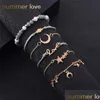 Bangle 6 PCS/مجموعة الذهب الذهب حبة Mtilayer سوار الحبل مضفر للنساء Star Moon Love Crystal Pendant Classic Set Jewelry Drop Dhvpe