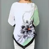 T-shirt da donna Moda O Collo Stampa 3D Orlo irregolare Maglietta da donna allentata Top Primavera Estate Grande fiore Abbigliamento da donna Abbigliamento da donna alla moda 230206
